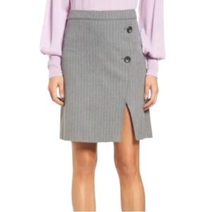 Halogen Women’s Grey Pinstripe Striped Mini Business Skirt Button Detail